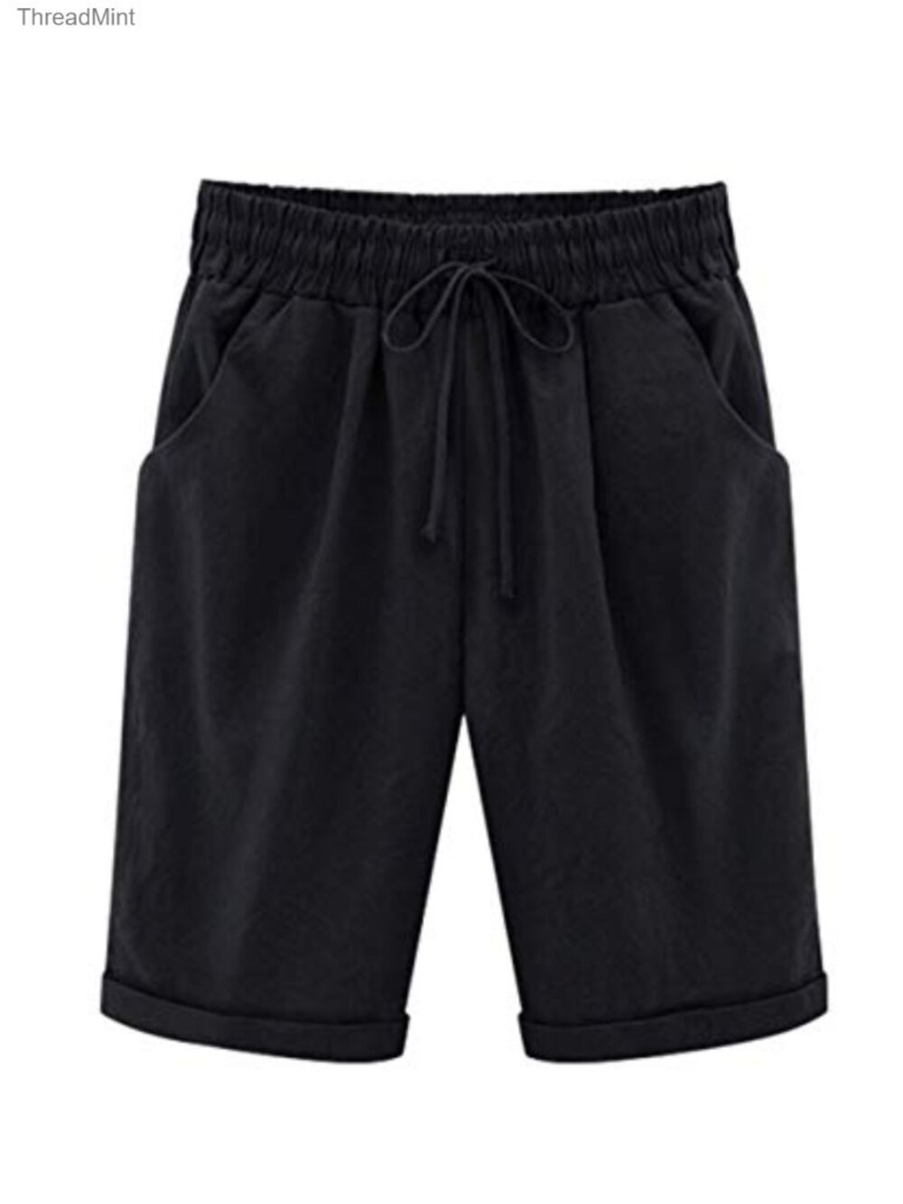 Women's Cotton Bermuda Shorts with Drawstring, Knee Length, 2 Pockets